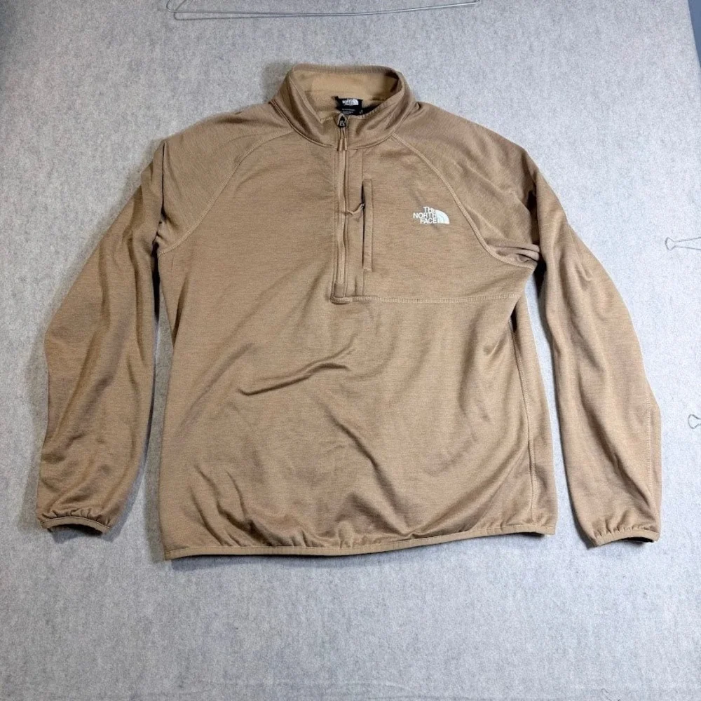 The North Face Pullover L Tan Polyester Fleece 1/4 Zip Pocket Hiking Outdoor